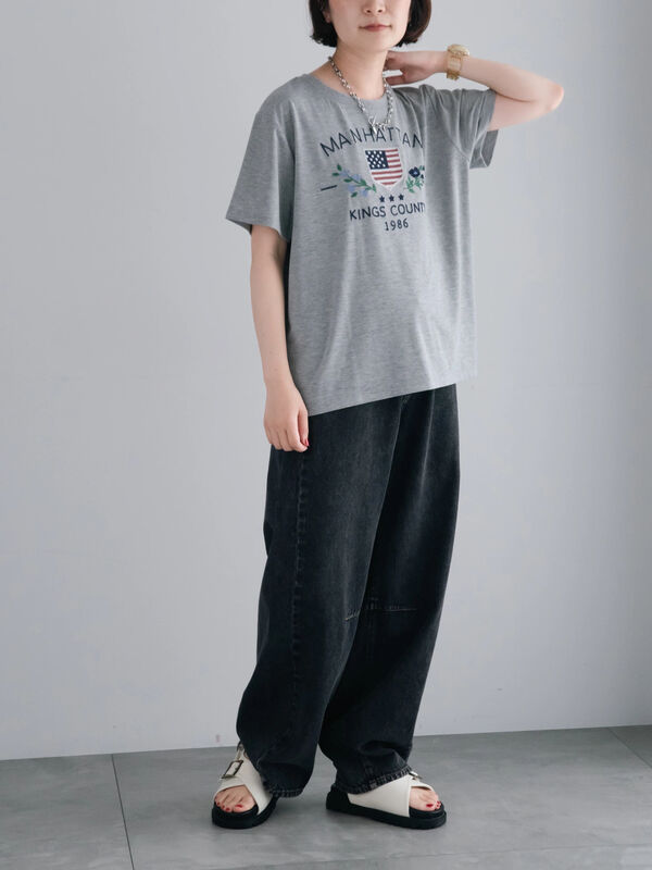 セール】 チェーン刺繍Tシャツ（グレー/チャコールグレー/ブラウン