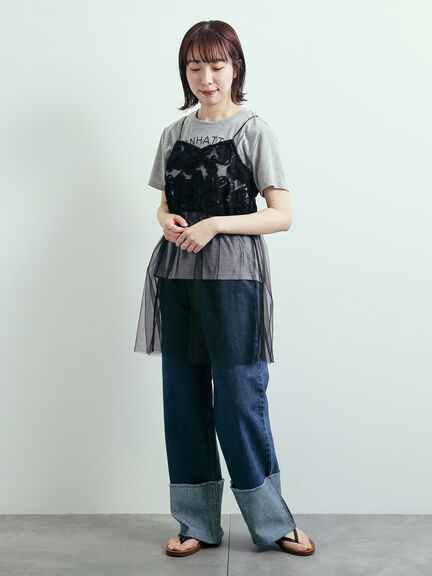 チェーン刺繍Tシャツ（グレー/チャコールグレー/ブラウン/クリーム）｜SM2（エスエムツー）通販