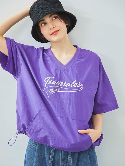 ロゴ刺繍Vネック布帛Tシャツ（オフホワイト/ネイビー/パープル）｜SM2（エスエムツー）通販