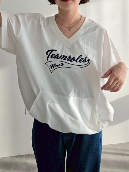 ロゴ刺繍Vネック布帛Tシャツ（オフホワイト/ネイビー/パープル）｜SM2（エスエムツー）通販