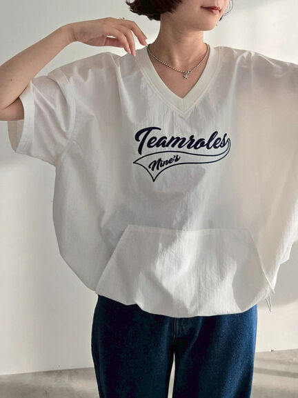 ロゴ刺繍Vネック布帛Tシャツ（オフホワイト/ネイビー/パープル）｜SM2（エスエムツー）通販