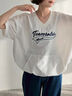 ロゴ刺繍Vネック布帛Tシャツ（オフホワイト/ネイビー/パープル）｜SM2（エスエムツー）通販