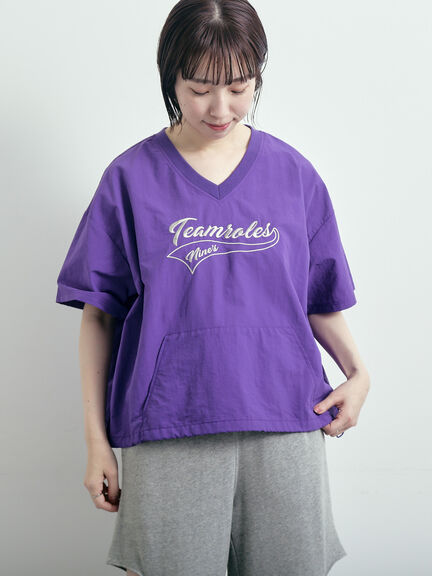 ロゴ刺繍Vネック布帛Tシャツ（オフホワイト/ネイビー/パープル）｜SM2（エスエムツー）通販