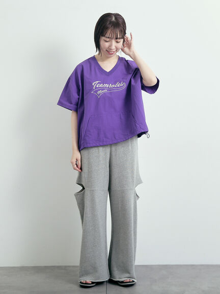 ロゴ刺繍Vネック布帛Tシャツ（オフホワイト/ネイビー/パープル）｜SM2（エスエムツー）通販