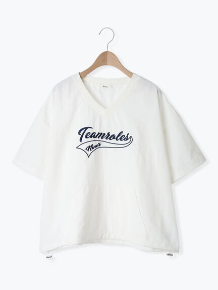 ロゴ刺繍Vネック布帛Tシャツ（オフホワイト/ネイビー/パープル）｜SM2（エスエムツー）通販
