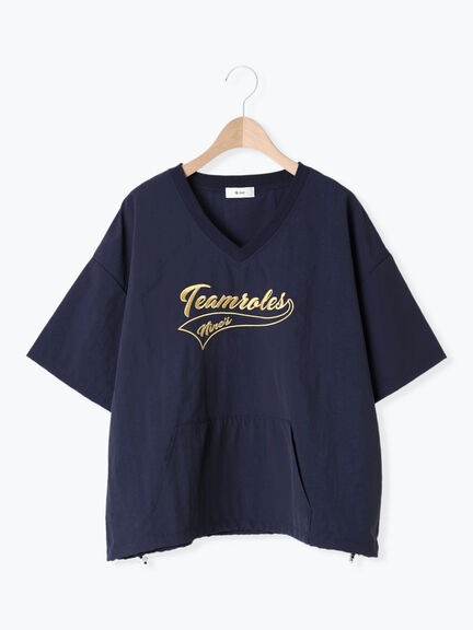 ロゴ刺繍Vネック布帛Tシャツ（オフホワイト/ネイビー/パープル）｜SM2（エスエムツー）通販
