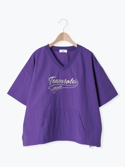 ロゴ刺繍Vネック布帛Tシャツ（オフホワイト/ネイビー/パープル）｜SM2（エスエムツー）通販
