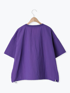 ロゴ刺繍Vネック布帛Tシャツ（オフホワイト/ネイビー/パープル