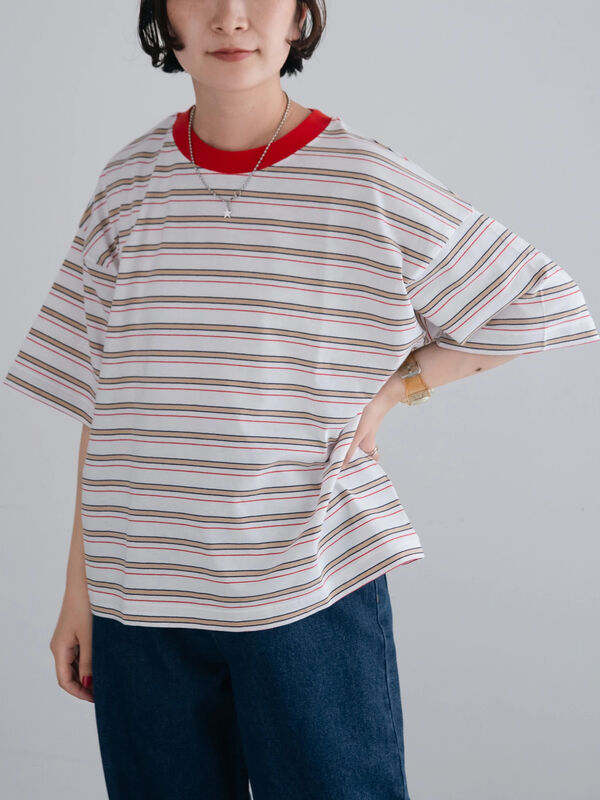 セール】 マルチボーダーTシャツ（オフホワイト/ブラック