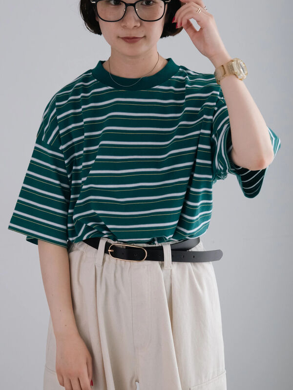 セール】 マルチボーダーTシャツ（オフホワイト/ブラック/グリーン