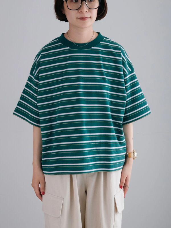 セール】 マルチボーダーTシャツ（オフホワイト/ブラック/グリーン