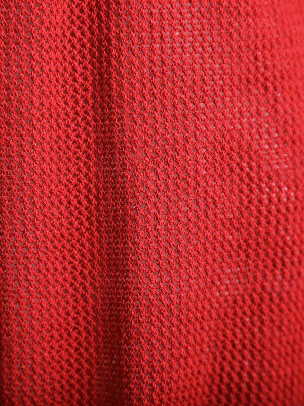 セール】 メッシュ編みVネックカーディガン（ブラック/レッド