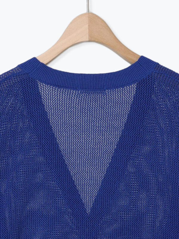 セール】 メッシュ編みVネックカーディガン（ブラック/レッド