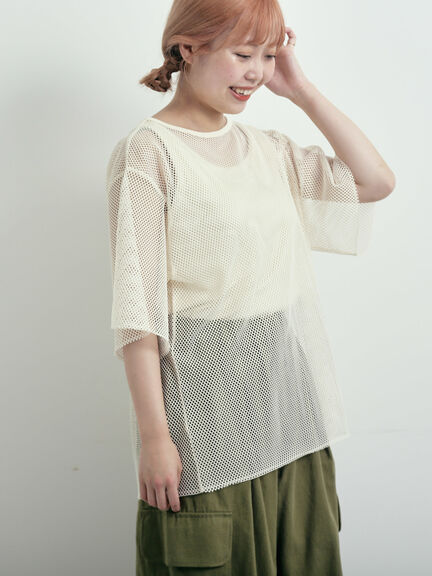 メッシュTシャツ&プリントノースリーブSET（オフホワイト/グレー/ブラック/カーキ）｜SM2（エスエムツー）通販