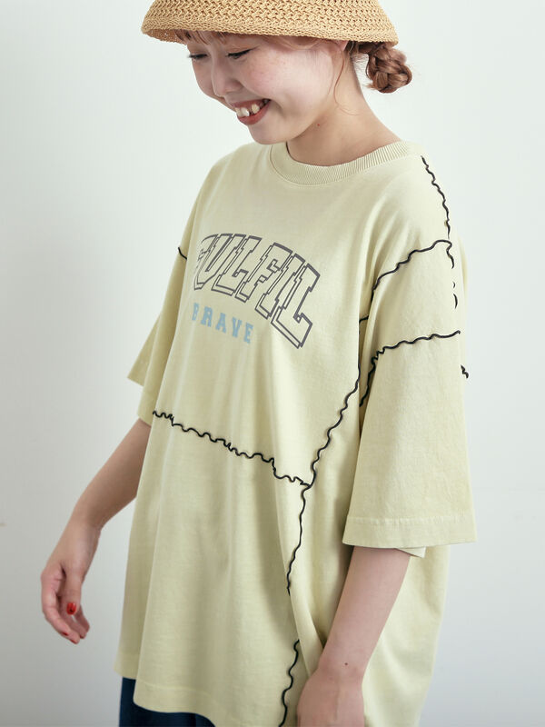 セール】 ピグメント加工メロー切替ロゴプリントTシャツ（オフ