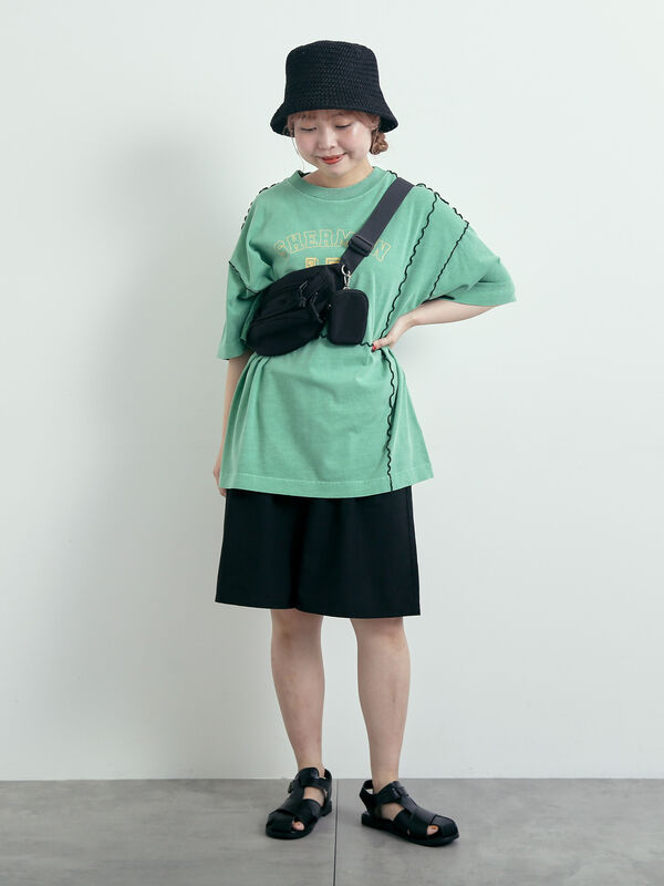 セール】 ピグメント加工メロー切替ロゴプリントTシャツ（オフ