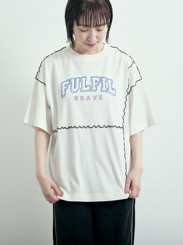 セール】 ピグメント加工メロー切替ロゴプリントTシャツ（オフ