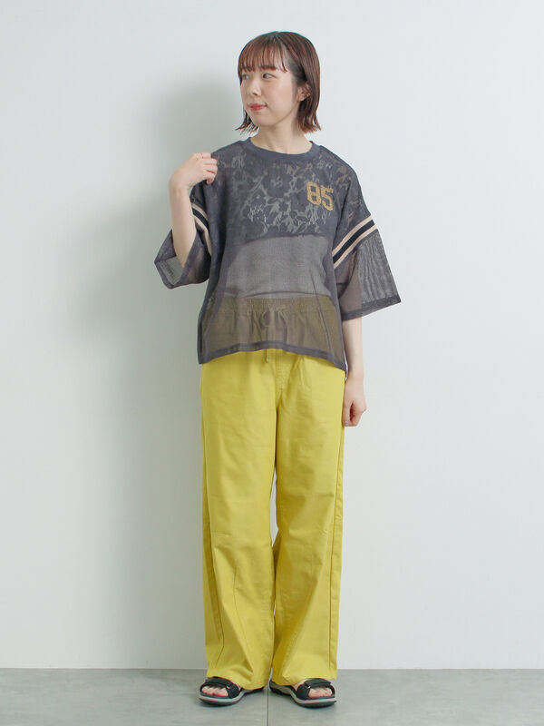 セール】 [接触冷感]裾タックパンツ（オレンジ/イエロー/サックス