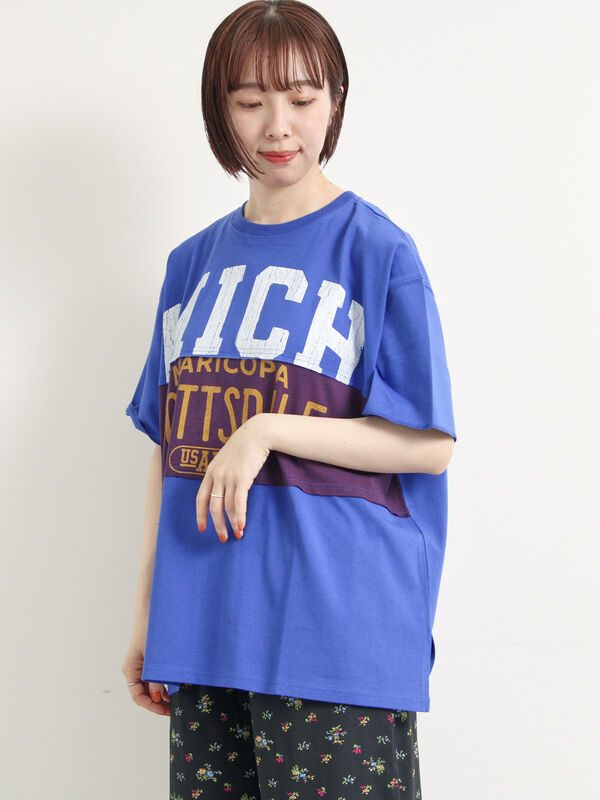 セール】 [接触冷感]リメイク風Tシャツ（オフホワイト/ブラック/レッド