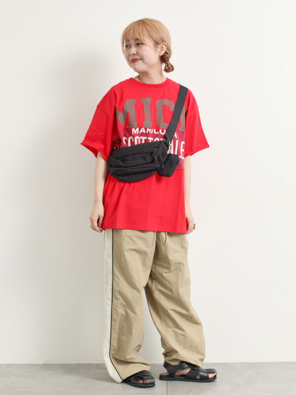 セール】 [接触冷感]リメイク風Tシャツ（オフホワイト/ブラック/レッド