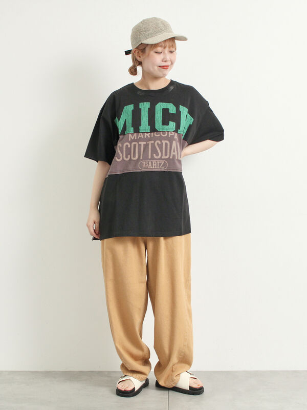 セール】 [接触冷感]リメイク風Tシャツ（オフホワイト/ブラック/レッド