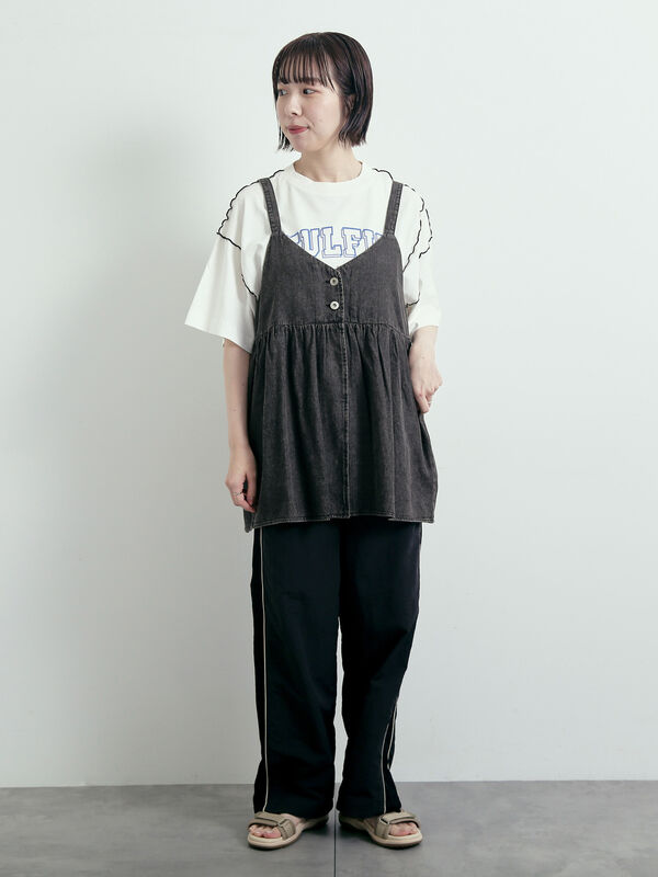 LGB サイドメッシュライン　サルエルパンツ セール】 サイドメッシュラインパンツ（ブラック/ベージュ