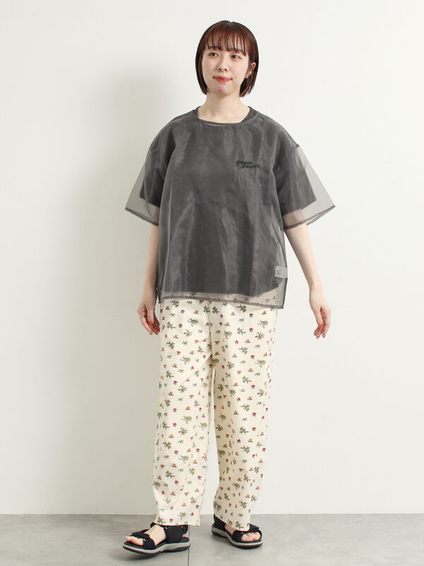 セール】 花柄プリントイージーパンツ（オフホワイト/ブラック/カーキ