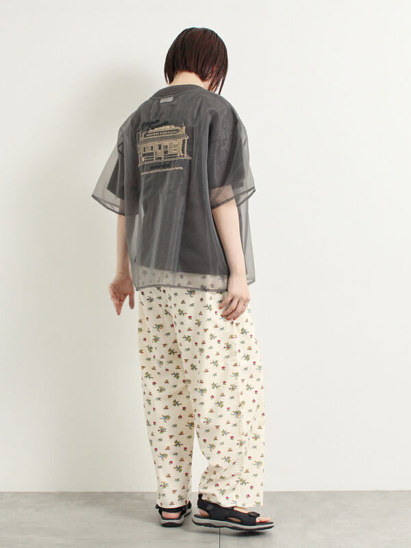 セール】 花柄プリントイージーパンツ（オフホワイト/ブラック