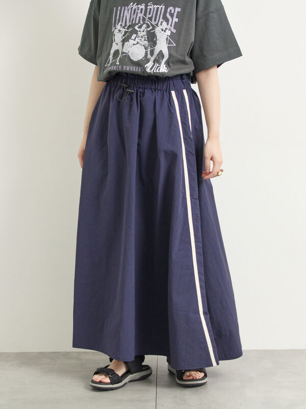 セール】 ナイロンサイドラインギャザースカート（オフホワイト/カーキ