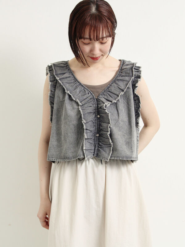 フリルデニムベスト HemフリルデニムベストJacket | TOPS | Merci 直営通販サイト