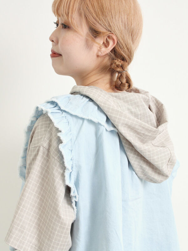 フリルデニムベスト セール】 デニムフリルベスト(ブラック/サックスブルー/ブルー