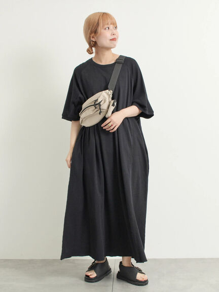 セール】 ワッフル切替ワンピース（ブラック/カーキ/クリーム