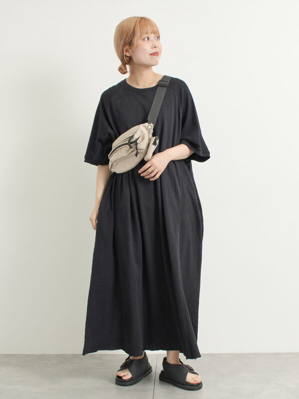 セール】 ワッフル切替ワンピース（ブラック/カーキ/クリーム
