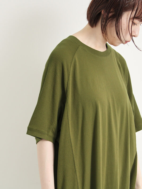 セール】 ワッフル切替ワンピース（ブラック/カーキ/クリーム