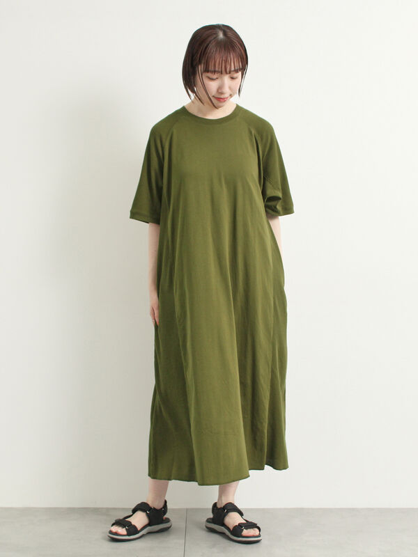 セール】 ワッフル切替ワンピース（ブラック/カーキ/クリーム