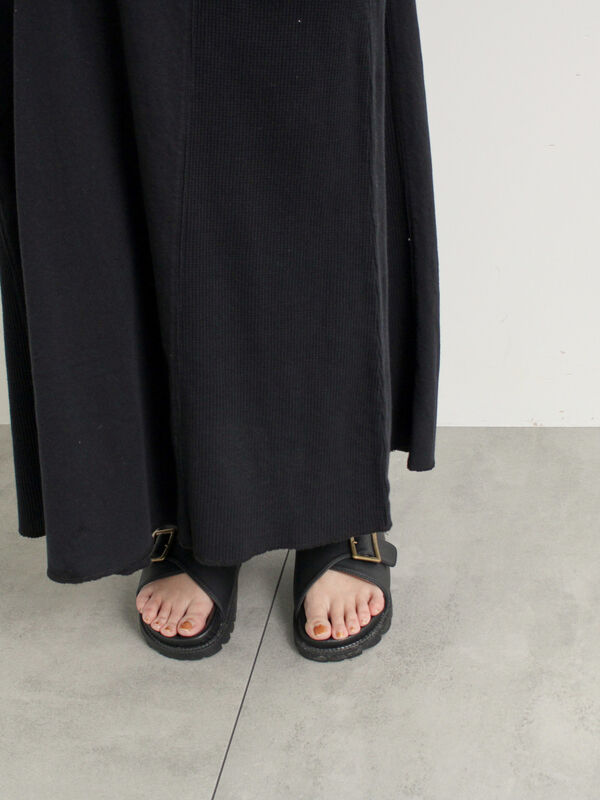 ワンワン様 セール】 ワッフル切替ワンピース（ブラック/カーキ/クリーム