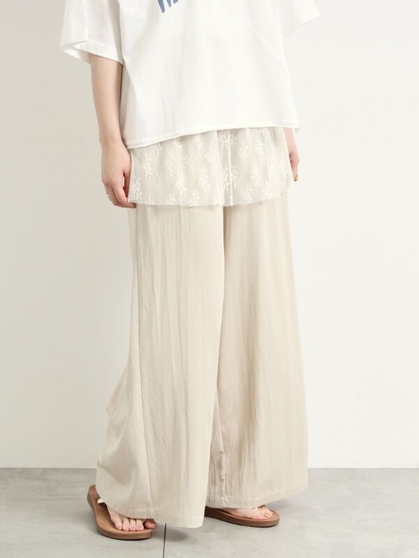 セール】 チュールレイヤードパンツ（チャコールグレー/ベージュ