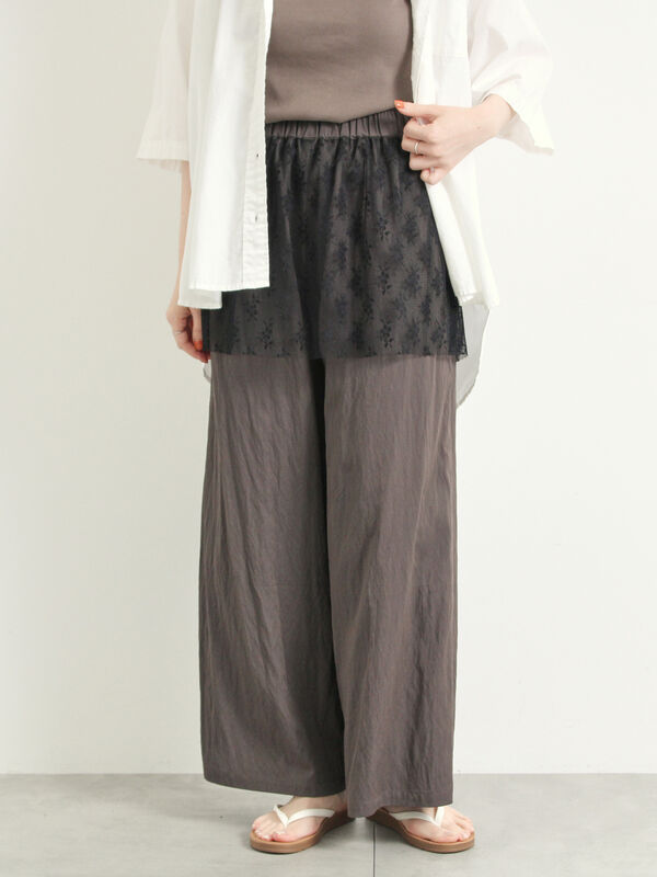 セール】 チュールレイヤードパンツ（チャコールグレー/ベージュ