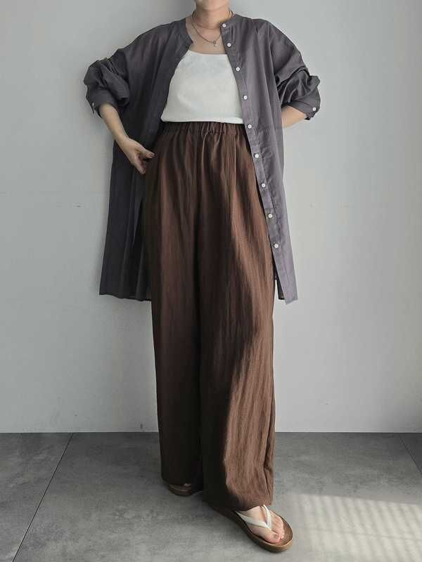 Chaos カオス　ビックシルエット　バンドカラー　シアーシャツ　チャコール Chaos カオス ビックシルエット バンドカラー シアーシャツ チャコール