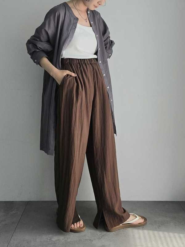 セール】 シアーバンドカラーシャツ（オフホワイト/チャコールグレー