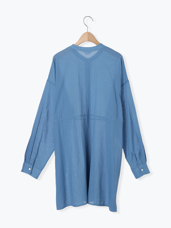 セール】 シアーバンドカラーシャツ（オフホワイト/チャコールグレー