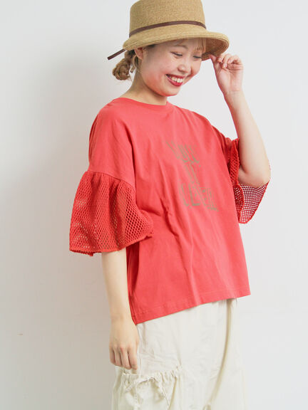 [接触冷感]袖メッシュプリントTシャツ（グレー/チャコールグレー/レッド/グリーン）｜SM2（エスエムツー）通販