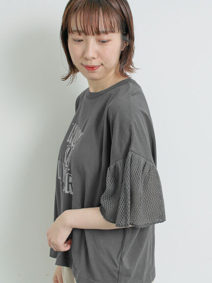 [接触冷感]袖メッシュプリントTシャツ（グレー/チャコールグレー/レッド/グリーン）｜SM2（エスエムツー）通販