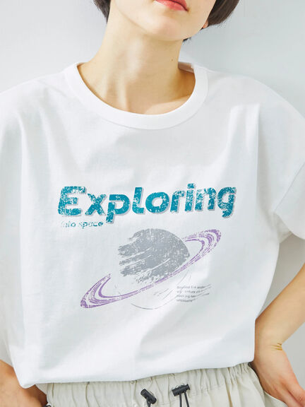 [接触冷感]スペースモチーフプリントTシャツ（オフホワイト/イエロー/グリーン/ネイビー）｜SM2（エスエムツー）通販