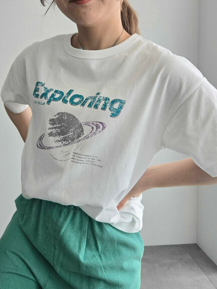 [接触冷感]スペースモチーフプリントTシャツ（オフホワイト/イエロー/グリーン/ネイビー）｜SM2（エスエムツー）通販