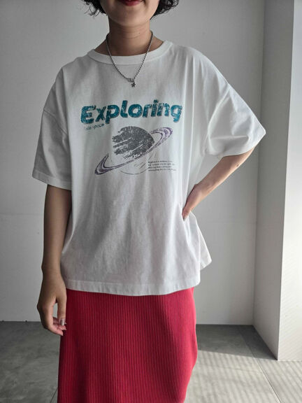 [接触冷感]スペースモチーフプリントTシャツ（オフホワイト/イエロー/グリーン/ネイビー）｜SM2（エスエムツー）通販