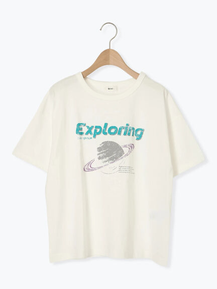 [接触冷感]スペースモチーフプリントTシャツ（オフホワイト/イエロー/グリーン/ネイビー）｜SM2（エスエムツー）通販
