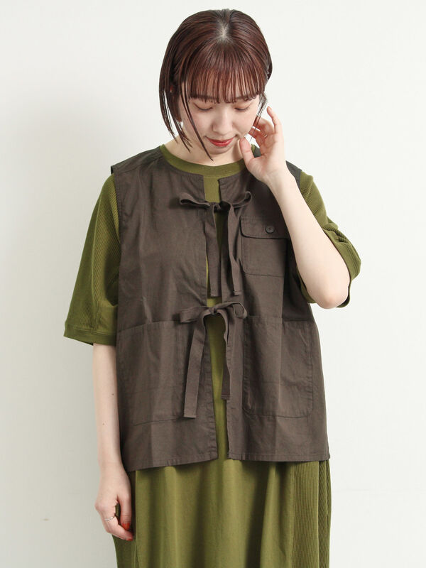 セール】 リボンフィッシングベスト（ダークブラウン/カーキ/クリーム
