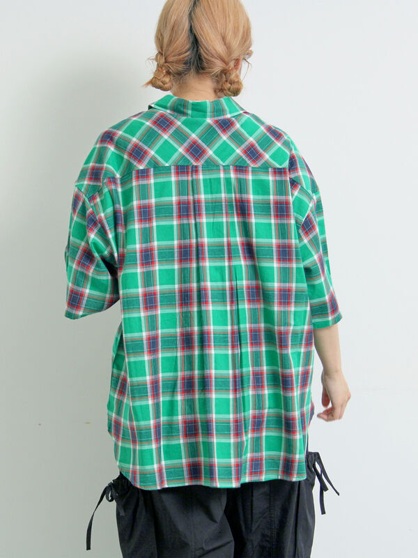 セール】 [接触冷感]チェック柄アソート半袖シャツ（ピンク/グリーン