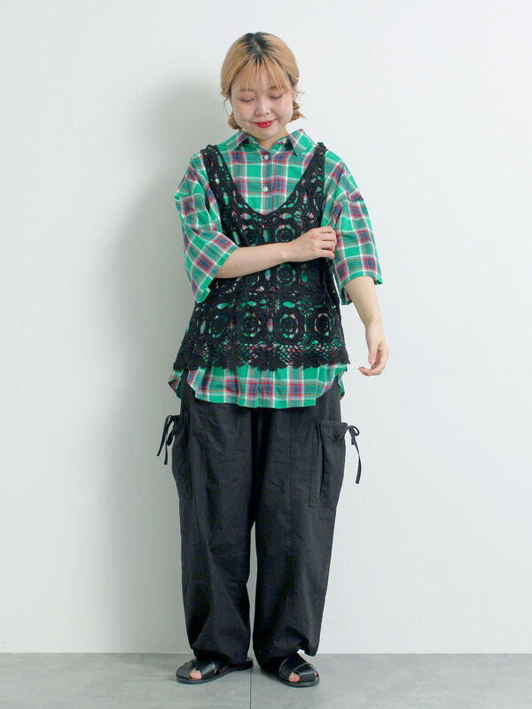 セール】 [接触冷感]チェック柄アソート半袖シャツ（ピンク/グリーン